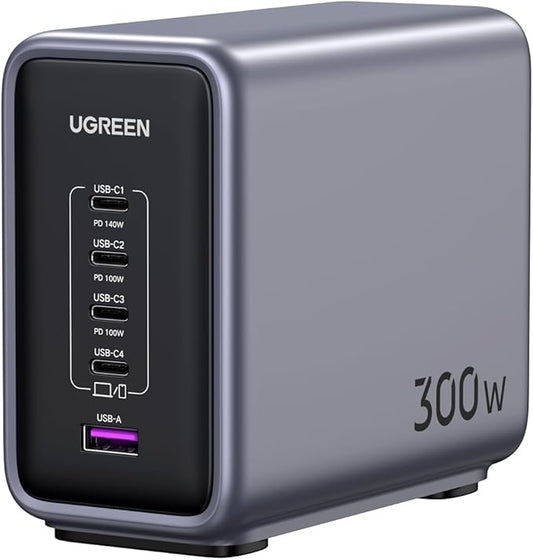 UGREEN Nexode 300W GaN Charging Station, 5-Port 140W Max Desktop Charger Compatible with MacBook Pro/Air, Dell XPS, iPhone 17/16/15 Series, Galaxy S25/S24, Pixel 10/9, iPad Air/Pro, Steam Deck