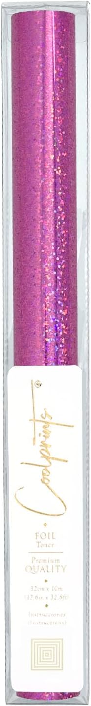 Coolprints Foil for Laminator and Laser Printer, Foil for Toner, Special Colors, Roll of 12.6 Inches x 32.8 Feet (Pink Holographic Glitter)