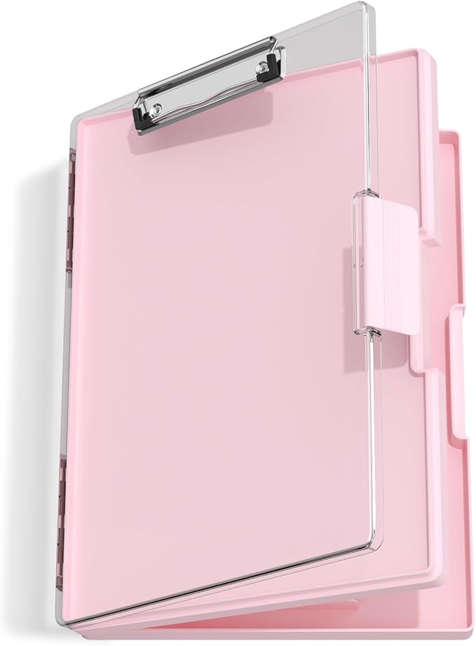 Hongri Clipboard with Storage, Pink 8.5 x 11 Folder Nursing Side Opening, Heavy Duty with Dual Compartment, Smooth Writing for Teachers, Classroom, Size 13.3 x 9.4 x 1.5 in, Office & School Supplies