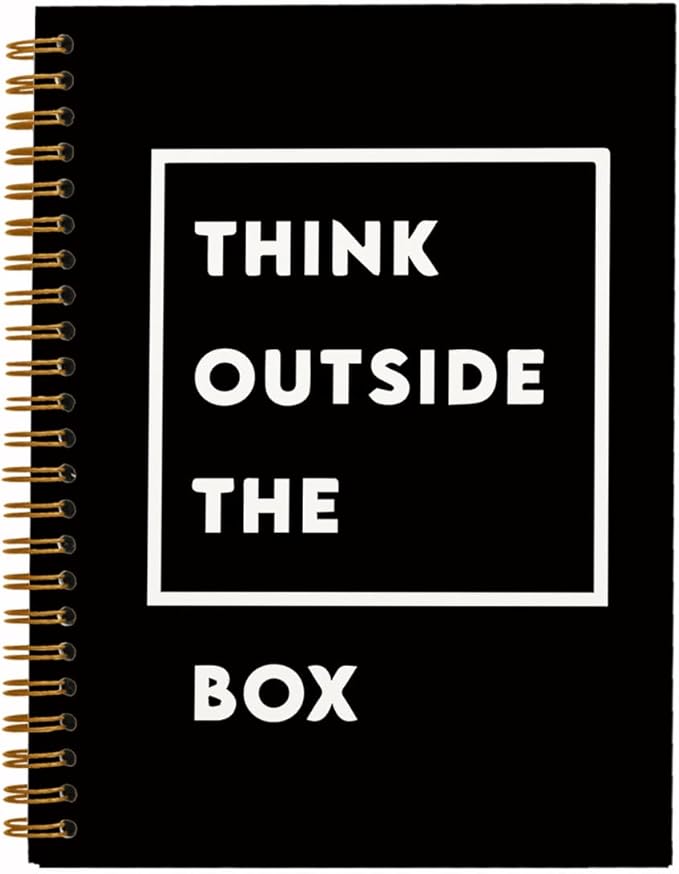 QUICQOD Think Outside The Box Notebook,Typography Journals,Motivational Notebook for Work Office School Student Teacher Counselor,Minimalist Black Hardcover Spiral Notebook 5.5x8.3