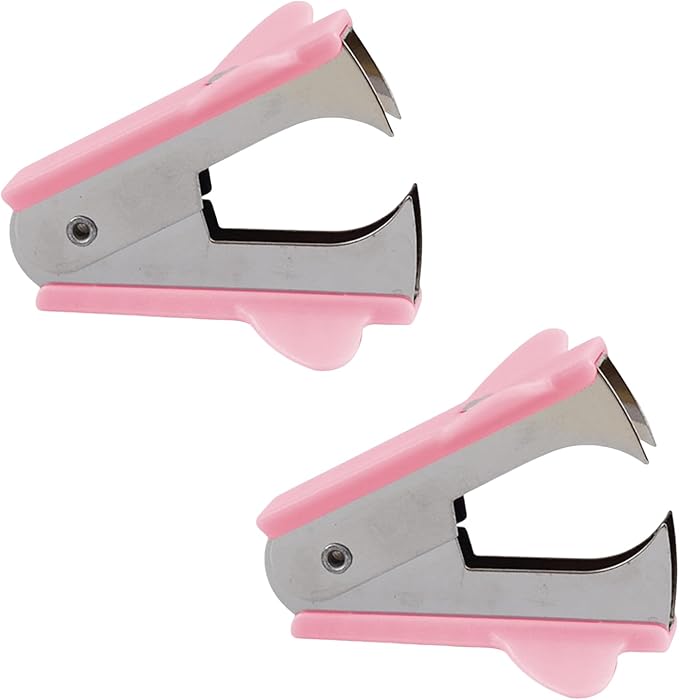 2Pcs Pink Stapler Removal Tool, Stapler Removals Puller Tool, Wear-Resistant Remover Tool with Non-Slip Handle, Staple Puller Tool Supplies for Students, School, Home, Teachers Staple Removers