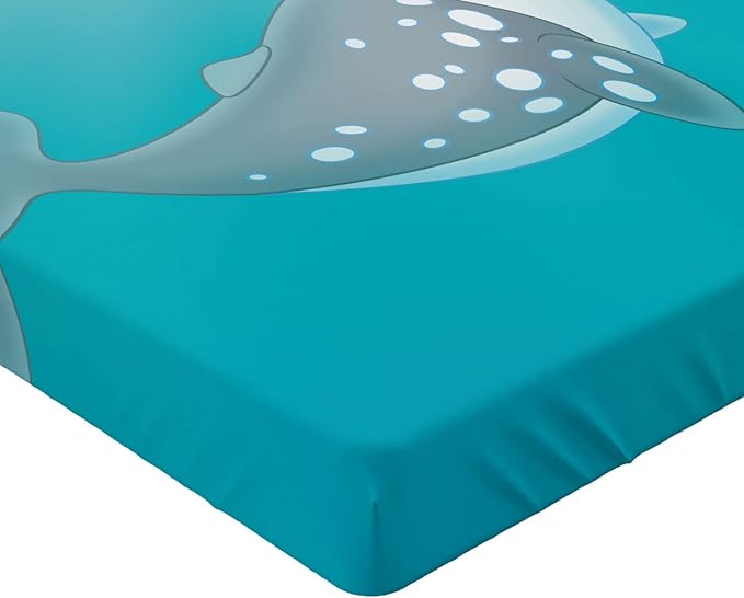 Ambesonne Narwhal 2 Pack Fitted Sheet, Cartoon Mammal Drawing, Bed Cover All-Round Elastic Deep Pockets 2 Pieces, Package Contains 2 Queen Size Fitted Sheets, Seafoam White