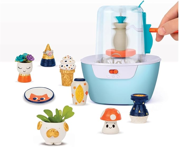 Make It Real Mini Pottery Studio - 26-Piece DIY Pottery Kit with Mess-Free Air Dry Clay - Create 10 Miniature Projects, Beginner to Master Levels - Innovative Centering Tool - Great for Kids Ages 8