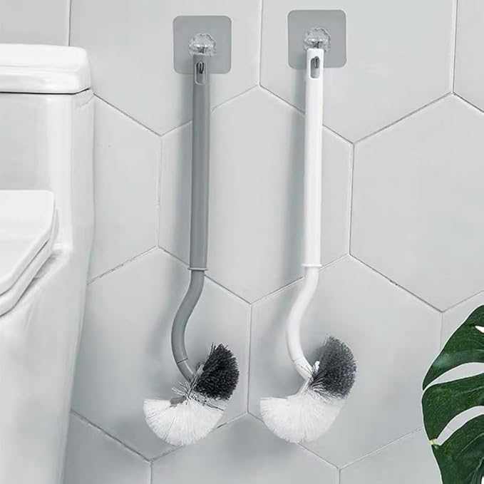 2Pcs Curved Toilet Bowl Brush Without Holder for Bathroom Deep Cleaning, Toilet Brush Durable Under The Rim Household Cleaning Brushes (Gray+White)