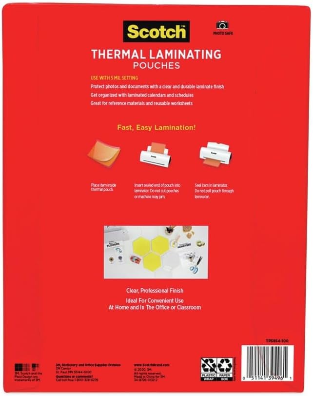 Scotch Letter Size Thermal Laminating Pouches, 5 mil, 11 1/2 x 9, 100/Pack