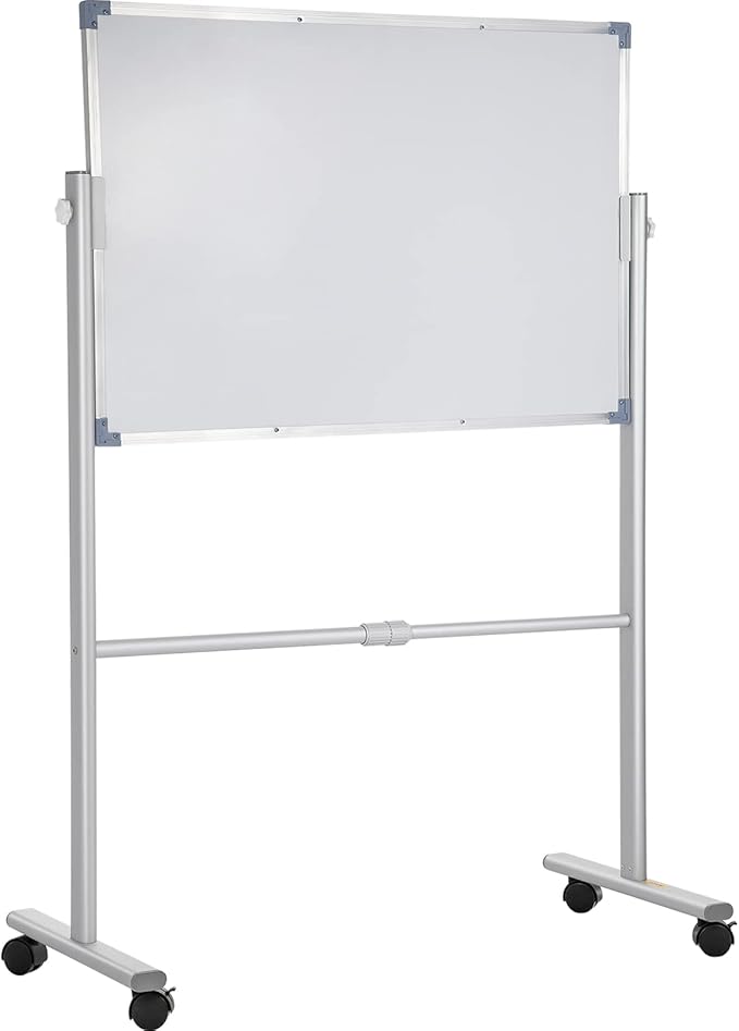 VEVOR Mobile Magnetic Whiteboard, 36 x 24 Inch, Double Sided, 360 Degree Reversible Rolling Dry Erase Board, Height Adjustable with Aluminum Frame and Lockable Swivel Wheels, for Office School Home
