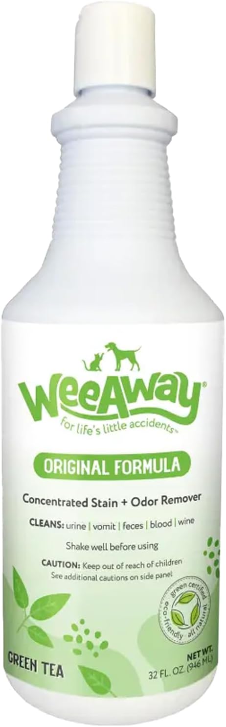 Wee Away Original Formula Concentrated Stain & Odor Remover, Enzyme Cleaner, Pet Urine Odor Eliminator for Home - Pet Mess Destroyer for Carpet & Furniture, Green Tea Scent, 32 fl oz