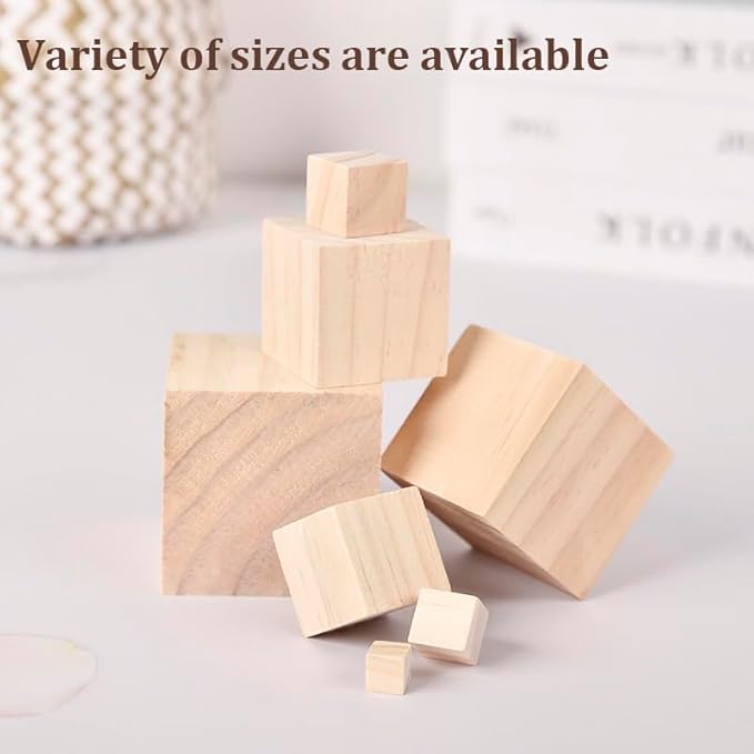Wooden Cubes Wood Blocks for Crafts 3 inch, 2 PCS Large Blank Wooden Blocks Wood Cubes for Baby Shower, Unfinished Plain Squares for Crafting, Counting Block, Alphabets Letters, Stamps, Dice