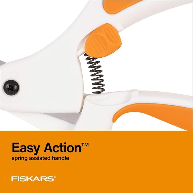 Fiskars Premier No. 8 Easy Action Scissors - 10" Spring Action Fabric and Craft Scissors - Arts and Crafts - Orange/White