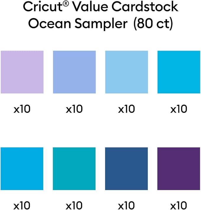 Cricut Value Cardstock Paper, Ocean Sampler - 80 sheets (8.5" x 11") - Compatible with Joy Xtra, Explore, & Maker Machines - Letter Size