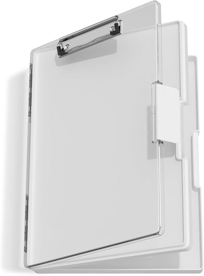 Hongri Clipboard with Storage, White 8.5 x 11 Folder Nursing Side Opening, Heavy Duty with Dual Compartment, Smooth Writing for Teachers, Classroom, Size 13.3 x 9.4 x 1.5 in, Office & School Supplies
