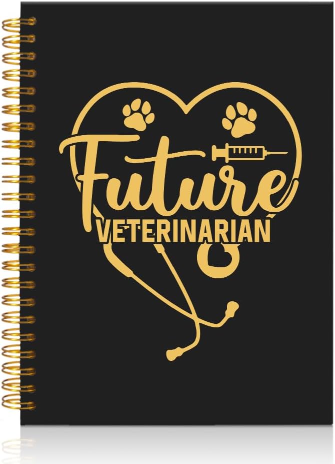 Future Veterinarian Black Golden Spiral Blank Notebook, Funny Paw Silhouettes Journal Gifts for Future Veterinary Nurse Vet Assistant Animal Lover, Grad Gifts for Veterinary Tech Student