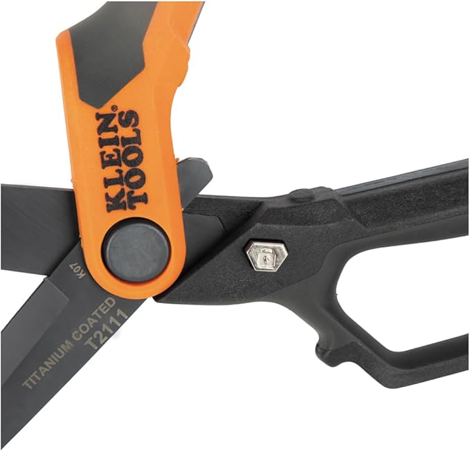 Klein Tools T2111 Titanium-Coated Professional Scissors, High Leverage Stainless Steel Shears, Serrated Blades, Cuts Heavy Duty Material, 10-Inch