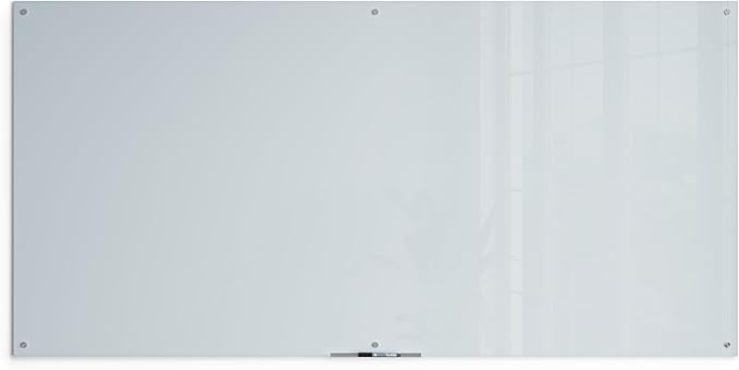 U Brands Glass Dry Erase Board, 48" x 96", 8'x4', White Frosted Surface With Silver Grommets, Frameless, Includes Marker