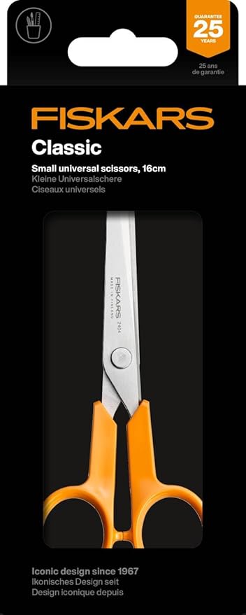 Fiskars Classic 1075054 Small Craft Universal Scissors, Right and Left-Handed, Total Length: 16 cm, Improved Ergonomic Handle, Quality Steel/Plastic, Orange