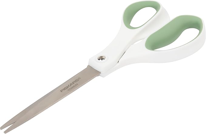 Fiskars Everyday Titanium Scissors, Durable Blades 3X Harder Than Steel, Ergonomic Softgrip Handle for Home and Office Cutting, 8 ", Forest Fern Green, 2 Pack