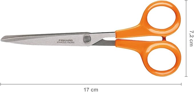 Fiskars Universal Scissors, Length: 17 cm, For Right- and Left-handed Users, Stainless Steel Blade/Plastic Handles, Orange, Classic, 1005150