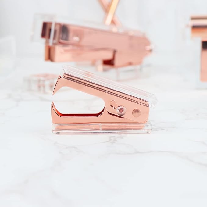 NatSumeBasics Clear Acrylic Staple Remover 2pcs Rose Gold Cute Staple Stapler Removers Staples Puller Tool for Home Office School Desk Accessories (2 Rose Gold)