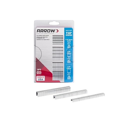 ARROW 50MP T50 Heavy Duty Staples Multipack, Staples for Upholstery, Crafts, General Repairs, Includes 1/4", 3/8" and 1/2" Sizes, 3/8" Crown Size, 1875-Pack