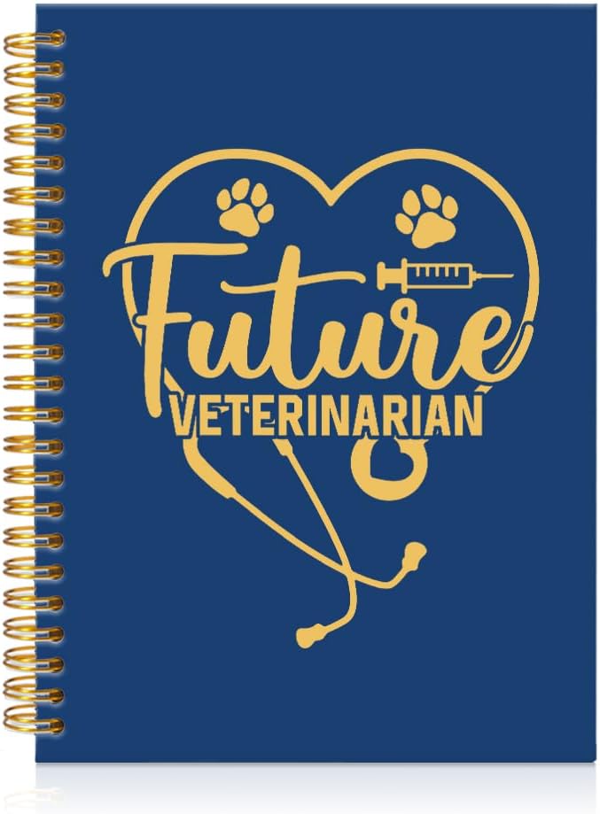 Future Veterinarian Navy Blue Spiral Horizontal Lines Notebook, Funny Paw Silhouettes Journal Gifts for Future Veterinary Nurse Vet Assistant Animal Lover, Grad Gifts for Veterinary Tech Student