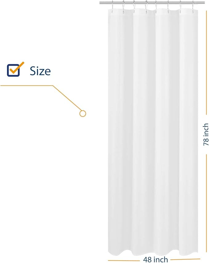 N&Y HOME Fabric Shower Curtain Liner Long Stall Size 48 x 78 inches, Hotel Quality, Washable, Water Repellent, White Bathroom Curtains with Grommets, 48x78