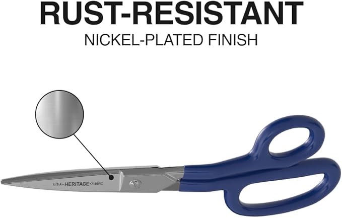 Klein Tools G718LRC Heavy-Duty Carpet Shear, Made in USA, 9-Inch Nickel-Plated Scissors with Offset Curved Handles, Carpet Installation, Fabric, Upholstery, Professional or DIY Usage