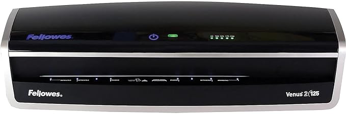 Fellowes Laminator Venus 2 125, Rapid 30-60 Second Warm-up Laminating Machine, with Laminating Pouches Kit (5734801), Black, Silver, 5.1" x 21.3" x 8.2"