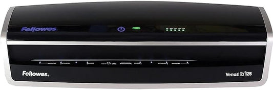 Fellowes Laminator Venus 2 125, Rapid 30-60 Second Warm-up Laminating Machine, with Laminating Pouches Kit (5734801), Black, Silver, 5.1" x 21.3" x 8.2"