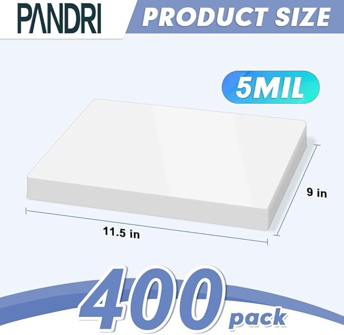 Laminating Sheets, PANDRI 400 Pack Thermal Laminator Pouches Holds 8.5 x 11 Inch, 5 Mil Clear Laminator Paper 9 x 11.5 Inch, Letter Size