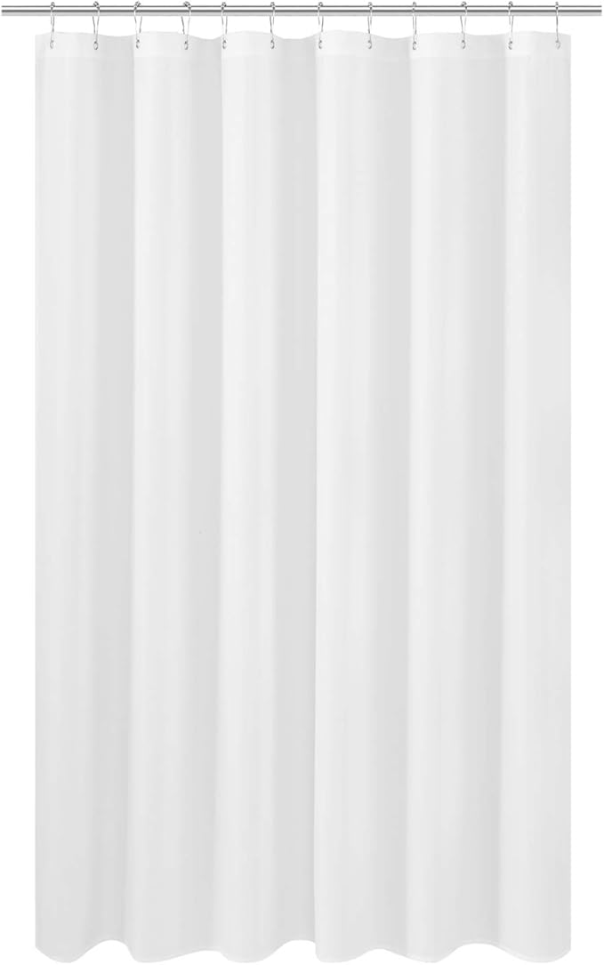 N&Y HOME Extra Long Shower Curtain Liner Fabric 72 x 80 inches, Hotel Quality, Washable, White Spa Bathroom Curtains with Grommets, 72x80