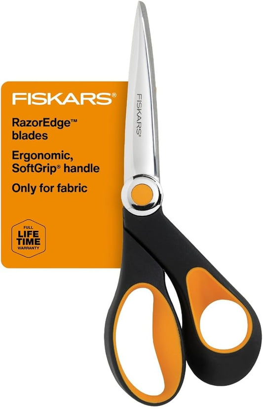 Fiskars RazorEdge Fabric Scissors - 8" Heavy Duty Fabric Shears with Softgrip Ergonomic Handle, Stainless Steel Blades
