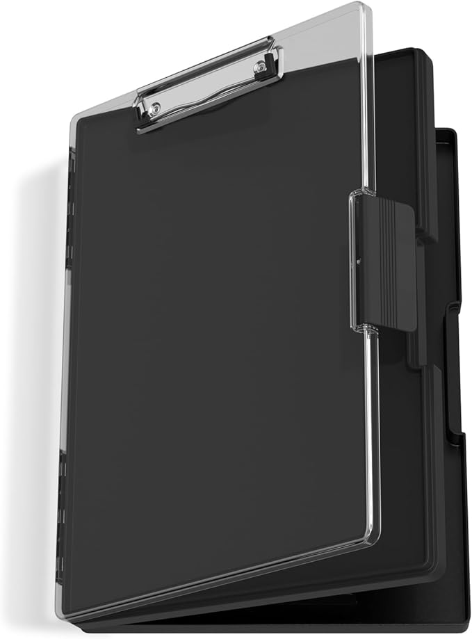 Hongri Clipboard with Storage, Black 8.5 x 11 Folder Nursing Side Opening, Heavy Duty with Dual Compartment, Smooth Writing for Teachers, Classroom, Size 13.3 x 9.4 x 1.5 in, Office & School Supplies