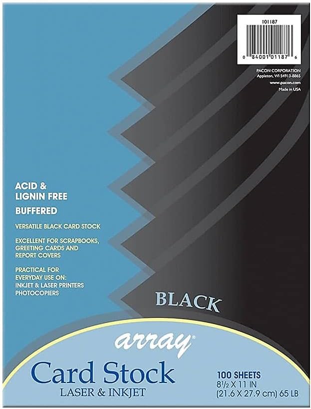 Pacon Heavyweight 65 lb. Card Stock, Classic Black, 8.5" x 11", 100 Sheets/Pack