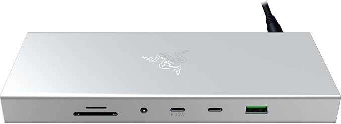 Razer USB 4 Dock: 14 Ports (Type C, Type A, HDMI, DP, Ethernet, SD, 3.5mm) - Dual Monitor Up to 4K 120 Hz - Laptop & Phone Fast Charge - Durable Lightweight Casing - Windows & Mac Compatible - Mercury