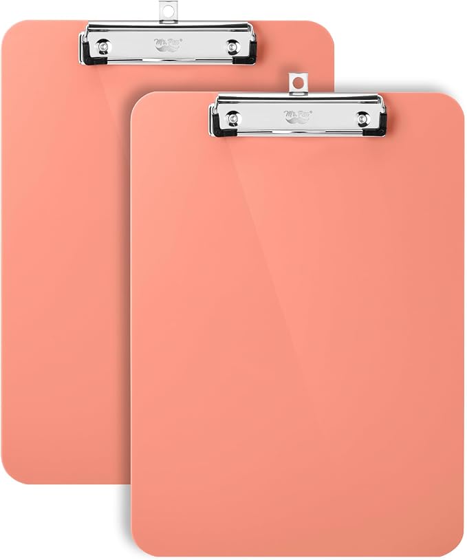 Mr. Pen- Plastic Clipboard, 12.5" x 9", 2 Pack, Coral Pink Clipboard Plastic, Low-Profile Metal Clip with Retractable Hanging Hole
