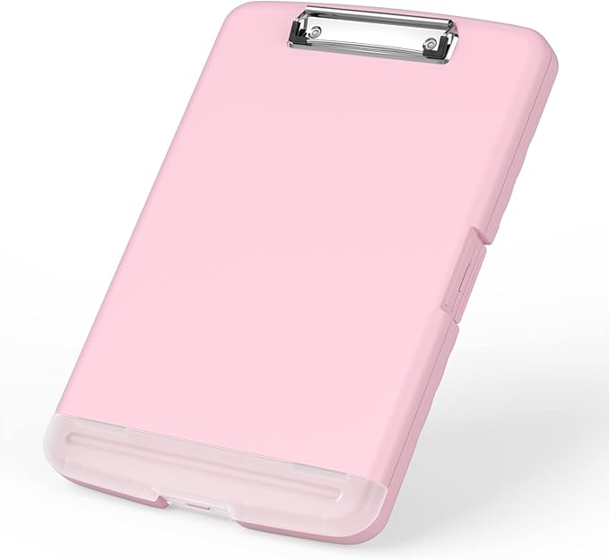 Rimilak Plastic Clipboard with Storage, 8.5 x 11″ High Capacity Folio Nursing Case with Pen Holder, Size 14.2 x 9.6 x 1.2″ Folder Side-Opening for Classroom, Teacher, Student, Smooth Writing, Pink