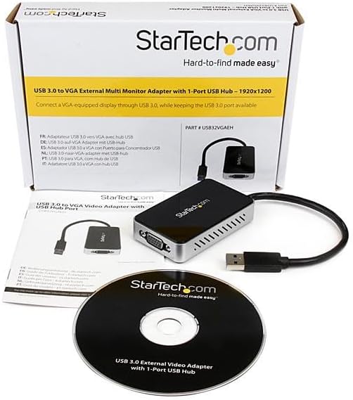 StarTech.com USB 3.0 to VGA Adapter with 1 Port USB Hub - 1920x1200 - External Video & Graphics Card - Dual Monitor Display Adapter - Supports Windows (USB32VGAEH)