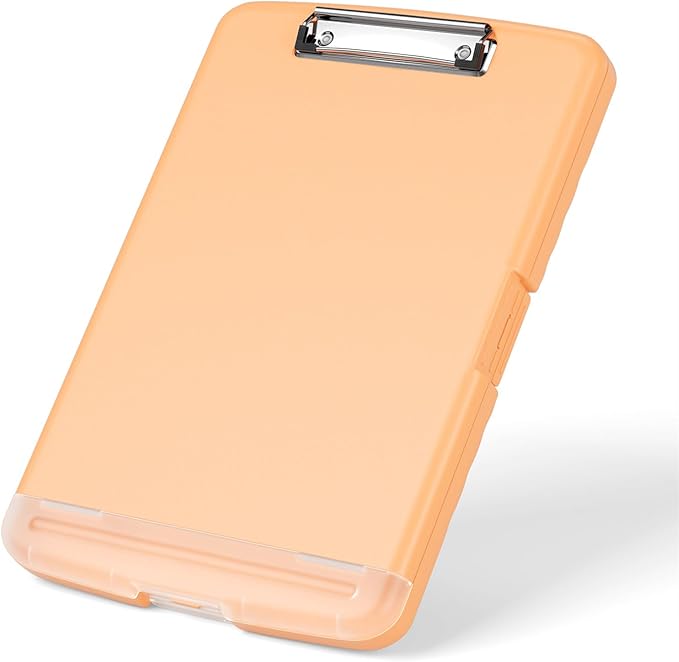 Rimilak Plastic Clipboard with Storage, 8.5 x 11 High Capacity Folio Nursing Case with Pen Holder, Size 14.2 x 9.6 x 1.2″ Folder Side-Opening for Classroom, Teacher, Smooth Writing, Pale Orange