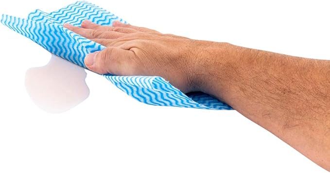 Restaurantware RW Clean 23.6 x 11.8 Inch Reusable Cleaning Cloths 10 Wipes All-Purpose Dish Wipes- Durable Machine-Washable Blue Viscose Disposable Cloths Pre-Cut Rectangle Restaurantware