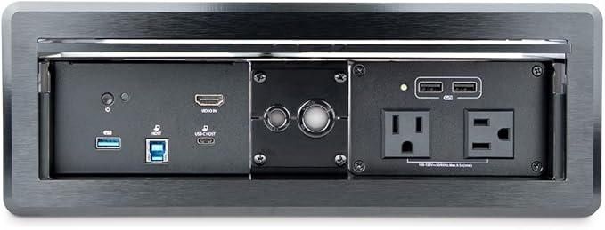 StarTech.com Conference Room Docking Station with Power/Charging; Table Connectivity Box, Universal USB-C Laptop Dock, 60W PD, 4K HDMI, USB Hub, Audio, 2X AC Outlets, 2xUSB Charge Ports, TAA