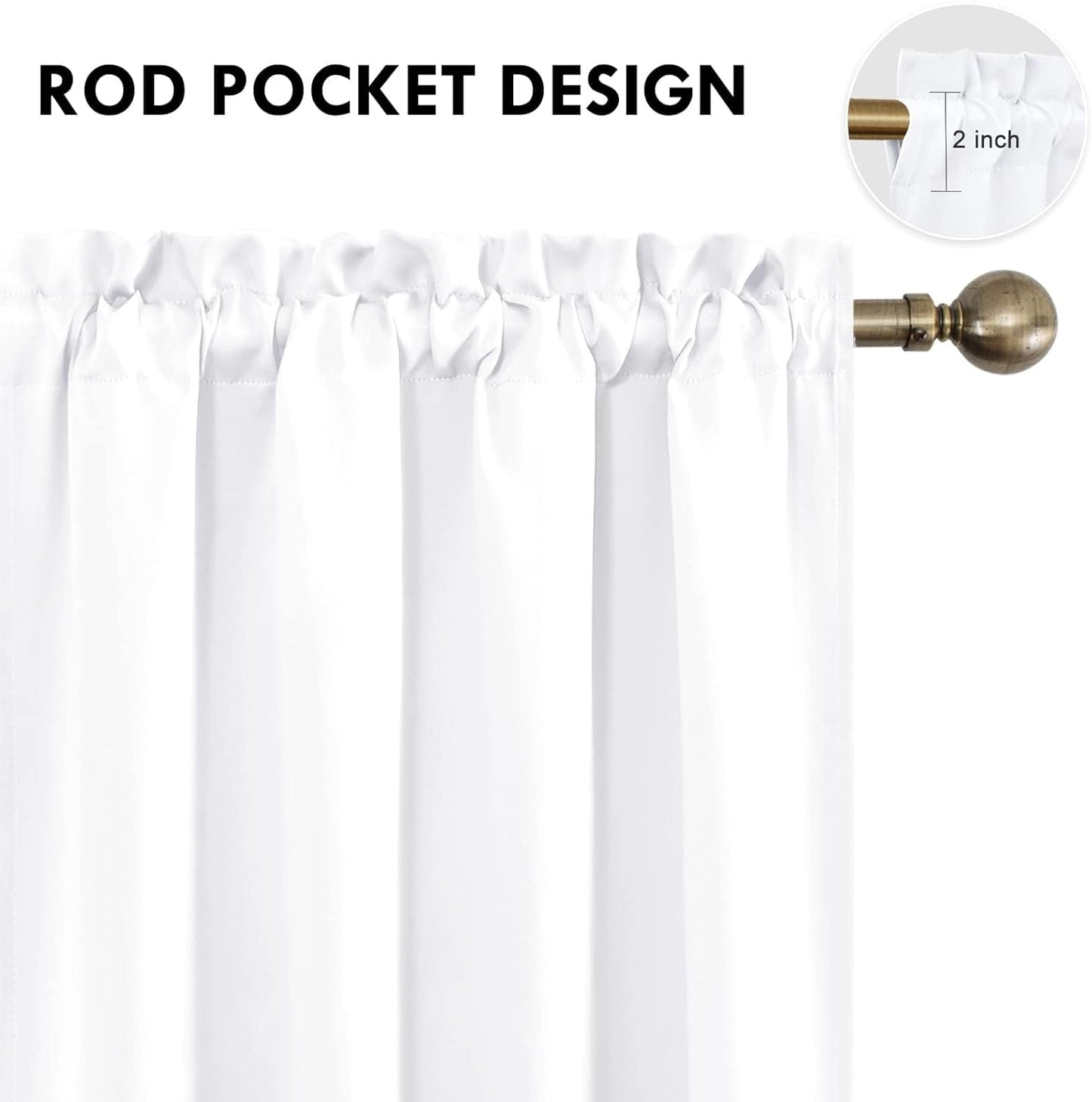 DWCN White Curtains for Living Room Thermal Insulated, 50% Light Blocking Curtains for Bedroom, Dining Room Window, W 42x L 63 Inch, Set of 2 Rod Pocket Curtain Panels
