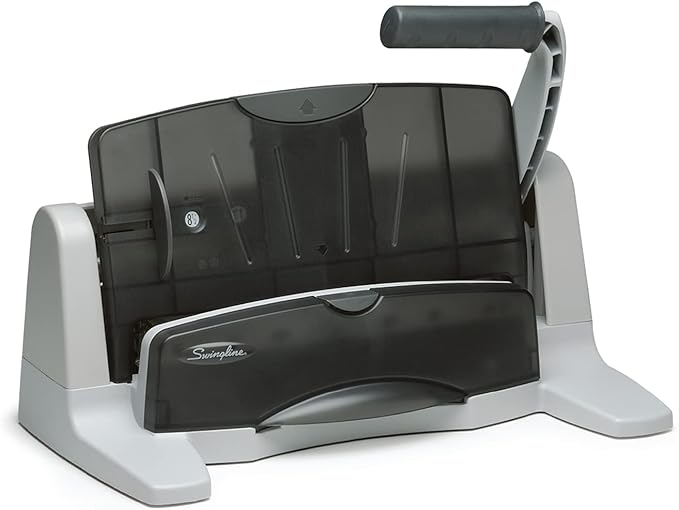 Swingline 3 Hole Punch, 40 Sheet Capacity Three Hole Puncher 3 Ring, Adjustable 2-7 Hole Paper Punch, LightTouch Low Effort, Black & Silver (74357)