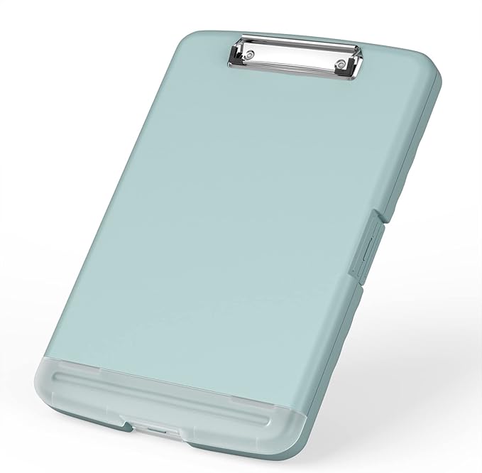 Rimilak Plastic Clipboard with Storage, 8.5 x 11 High Capacity Folio Nursing Case with Pen Holder, Size 14.2 x 9.6 x 1.2″ Folder Side-Opening for Classroom, Teacher, Smooth Writing, Dark Green