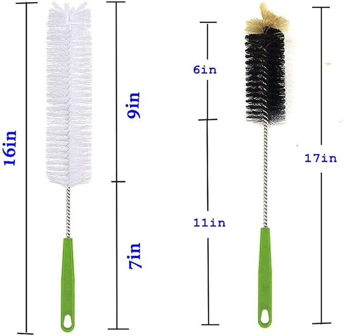 Long Bottle Brush, 17 in Bendable Cleaner Brushes for Cleaning Neck Beer Bottles, Wine, Baby Bottles, Water Bottles, Tumblers, Flask, Bird Feeder, Vase, Pipes and Brewing Supplies Black + White/2Pack