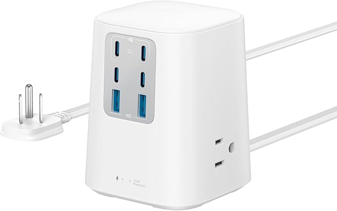 Anker Desktop Charger, 9-in-1 Power Strip with 300J Surge Protector, 5ft Flat Plug Extension Cord with Multiple Devices, 100W USB C Charger with 3 AC, 2 USB A, 4 USB C, Home Office, Desk Accessories