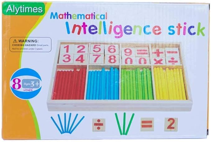 Alytimes Counting Stick Calculation Math Educational Toy, Wooden Number Cards and Counting Rods Box