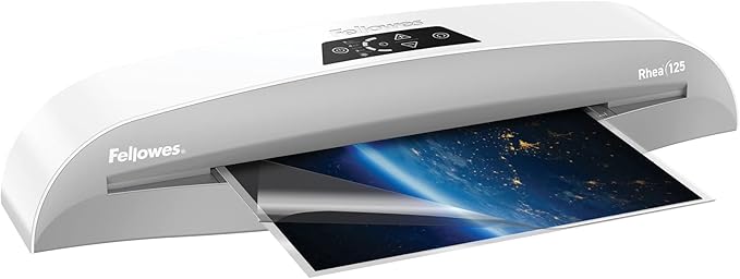 Fellowes® Rhea Laminator with Pouch Starter Kit, 12.5" Width, White/Gray