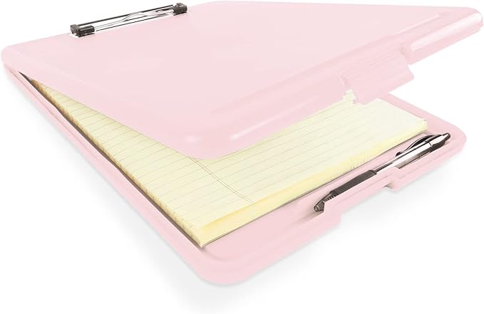 Clipboard with Storage Slim Folding for Nursing, Teachers, Coaches & Office, Plastic Heavy Duty with Pen Holder (9.5” x 13.5”) (Light Pink)