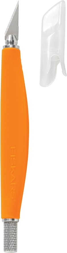 Fiskars SoftGrip Detail Craft Knife, Ergonomic Handle Reduces Fatigue, Precision Stainless Steel Blade, Multi-Material Cutting, Includes Safety Cap, 8.2", Orange