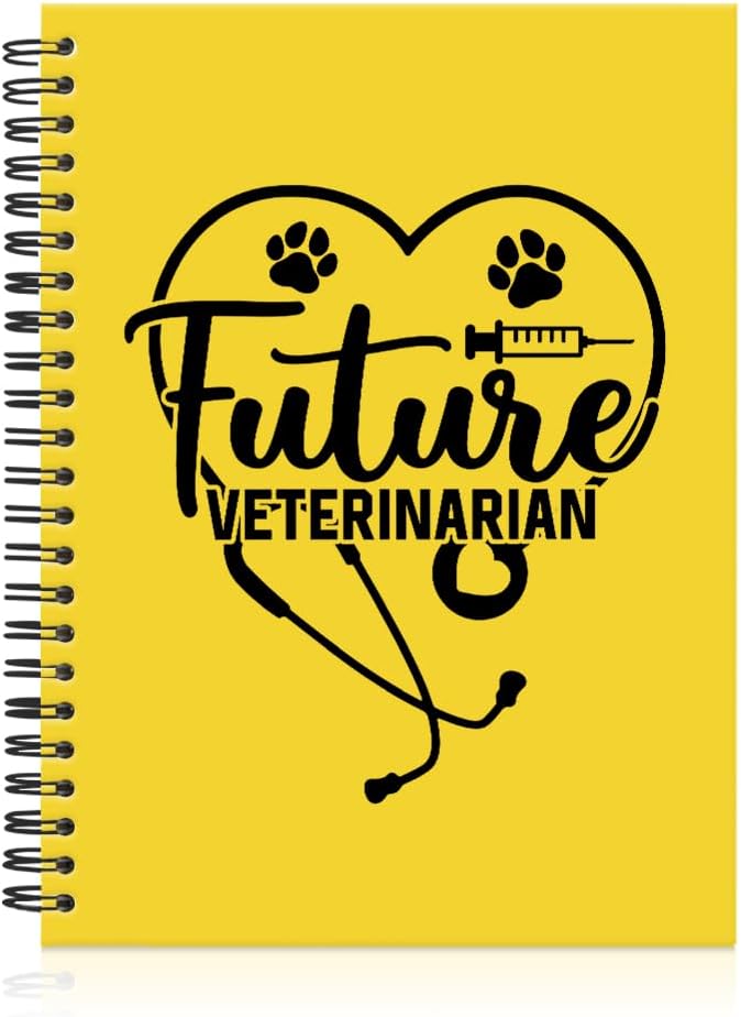 Future Veterinarian Yellow Spiral Horizontal Lines Notebook, Funny Paw Silhouettes Journal Gifts for Future Veterinary Nurse Vet Assistant Animal Lover, Grad Gifts for Veterinary Tech Student